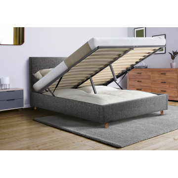 Lit coffre Malla 160x200cm tissu gris