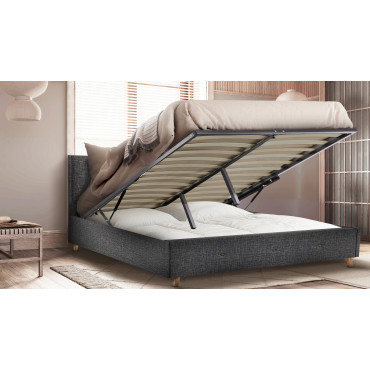 Lit coffre Malla 160x200cm tissu gris