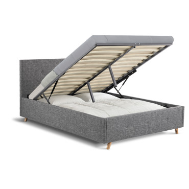 Lit coffre Malla 160x200cm tissu gris