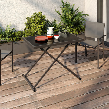 Table de jardin relevable Oleg 100cm verre trempé gris