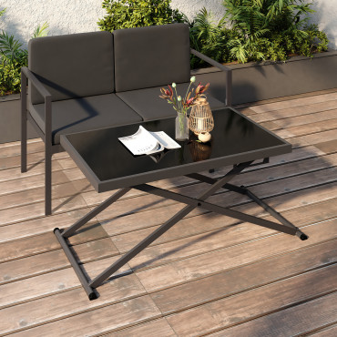Table de jardin relevable Oleg 100cm verre trempé gris
