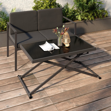 Table de jardin relevable Oleg 100cm verre trempé gris