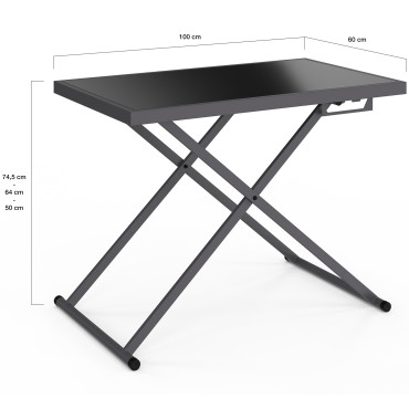 Table de jardin relevable Oleg 100cm verre trempé gris
