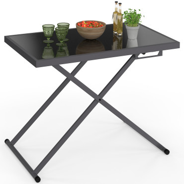 Table de jardin relevable Oleg 100cm verre trempé gris
