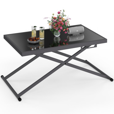 Table de jardin relevable Oleg 100cm verre trempé gris