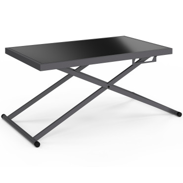 Table de jardin relevable Oleg 100cm verre trempé gris