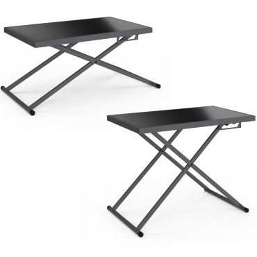 Table de jardin relevable Oleg 100cm verre trempé gris