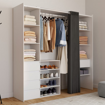 Dressing Justine extensible 120-180cm blanc 5 tiroirs double colonne