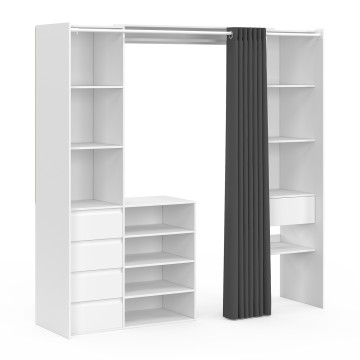 Dressing Justine extensible 120-180cm blanc 5 tiroirs double colonne