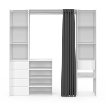 Dressing Justine extensible 120-180cm blanc 5 tiroirs double colonne