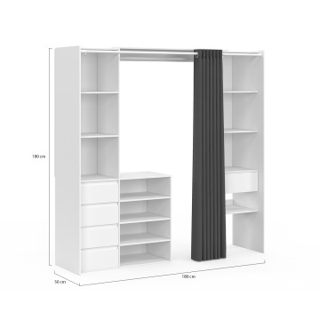 Dressing Justine extensible 120-180cm blanc 5 tiroirs double colonne