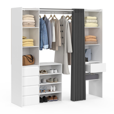 Dressing Justine extensible 120-180cm blanc 5 tiroirs double colonne