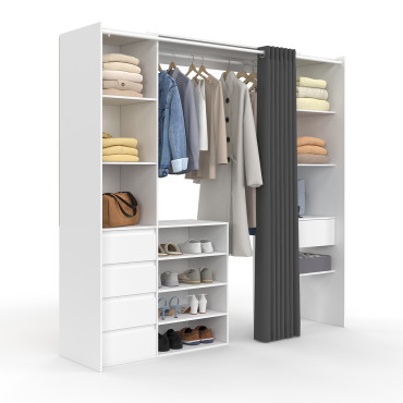 Dressing Justine extensible 120-180cm blanc 5 tiroirs double colonne