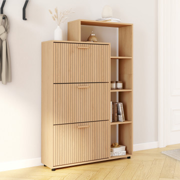 Meuble chaussures Faustine 3 portes + étagères - 18 paires