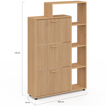 Meuble chaussures Faustine 3 portes + étagères - 18 paires