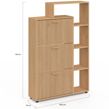 Meuble chaussures Faustine 3 portes + étagères - 18 paires