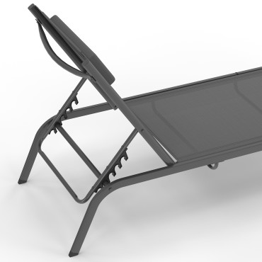 Transats inclinables Mindoro 5 positions avec table d'appoint - lot de 2