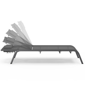 Transats inclinables Mindoro 5 positions avec table d'appoint - lot de 2