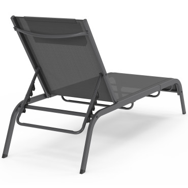 Transats inclinables Mindoro 5 positions avec table d'appoint - lot de 2