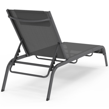 Transats inclinables Mindoro 5 positions avec table d'appoint - lot de 2