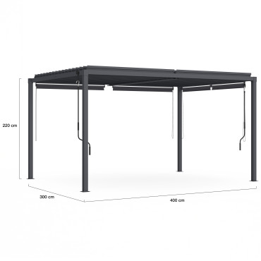 Pergola bioclimatique 3x4m lames orientables + 4 stores