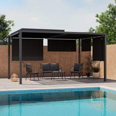Pergola bioclimatique 3x4m lames orientables + 4 stores