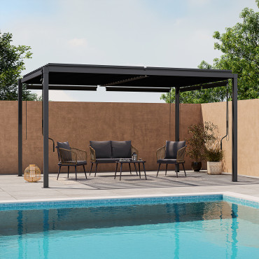 Pergola bioclimatique 3x4m lames orientables + 4 stores