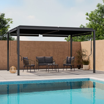 Pergola bioclimatique 3x4m lames orientables + 4 stores