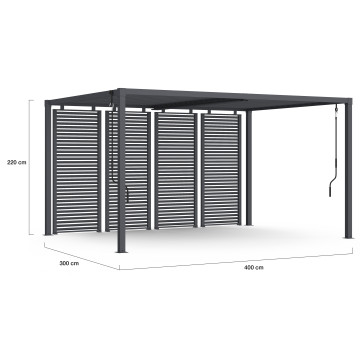 Pergola bioclimatique 3x4m lames orientables + 4 persiennes