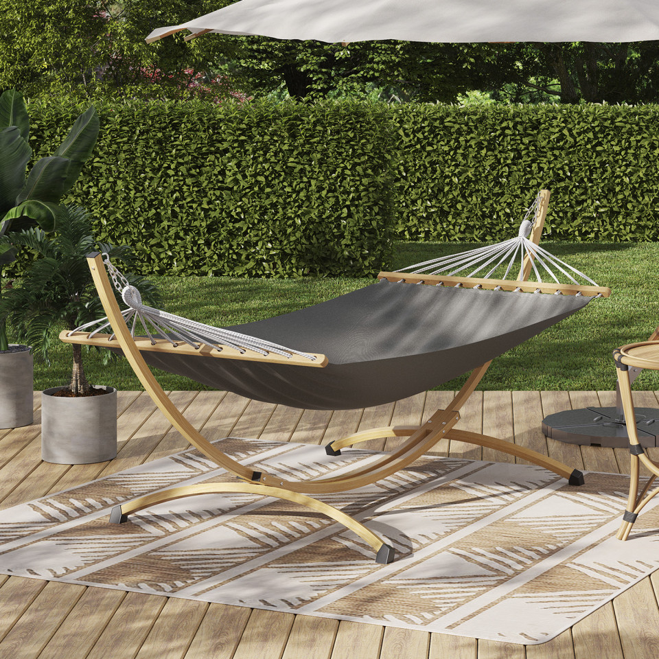 Hamac Amazonia support métal effet bois toile grise