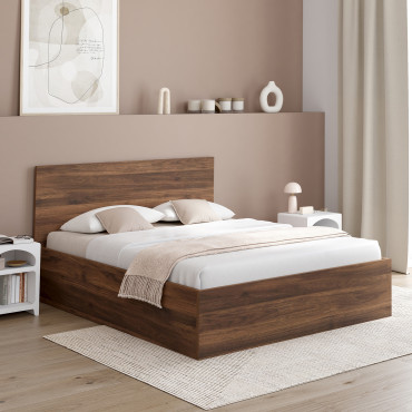 Lit coffre Sicilia 140x190cm effet bois noyer