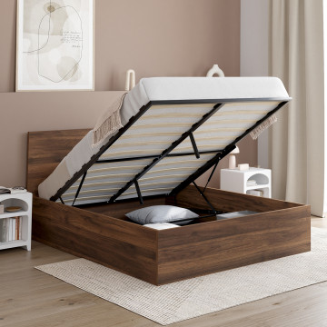 Lit coffre Sicilia 140x190cm effet bois noyer