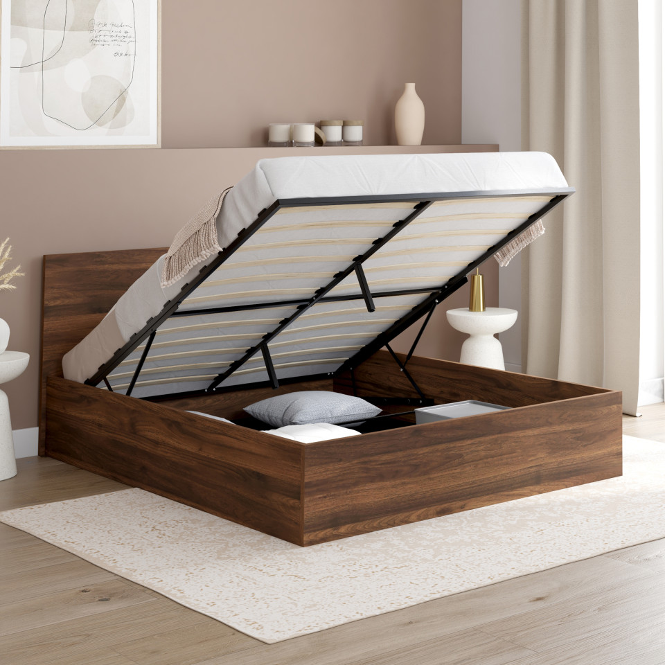 Lit coffre Sicilia 160x200cm effet bois noyer