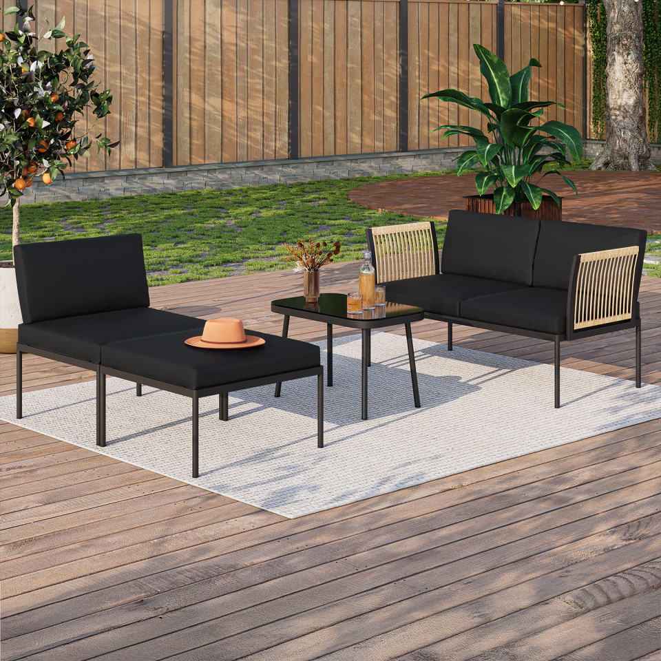 Salon de jardin Ozéa 4 places noir et cordage