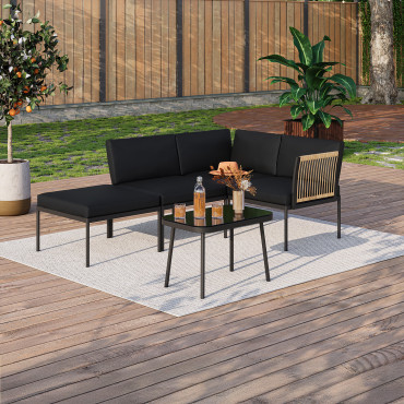 Salon de jardin Ozéa 4 places noir et cordage