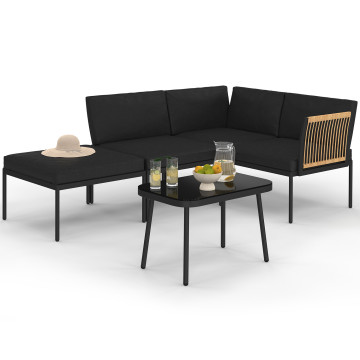 Salon de jardin Ozéa 4 places noir et cordage