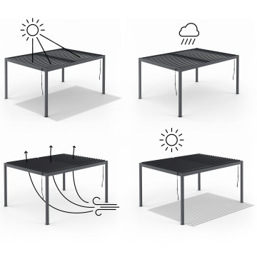 Pergola bioclimatique 3x4m lames orientables + 4 moustiquaires