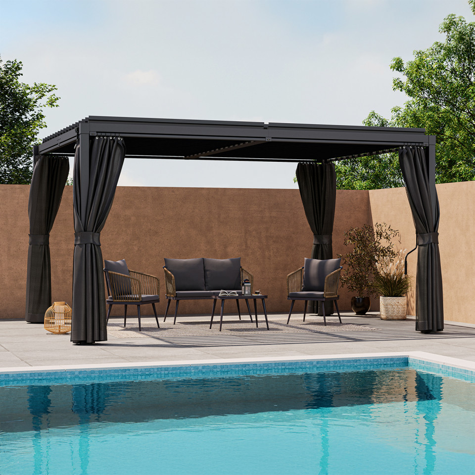 Pergola bioclimatique 3x4m lames orientables + 4 moustiquaires