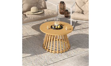 Table basse de jardin ronde Hortensia métal effet bois Ø70cm