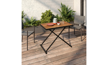 Table de jardin relevable Oleg 100cm verre trempé effet bois