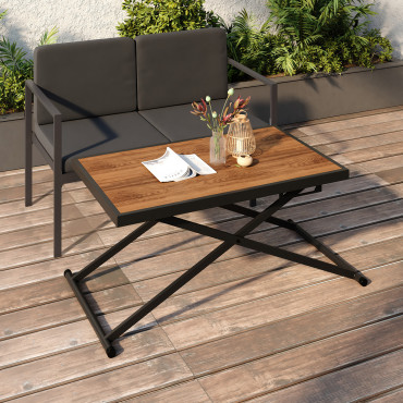 Table de jardin relevable Oleg 100cm verre trempé effet bois