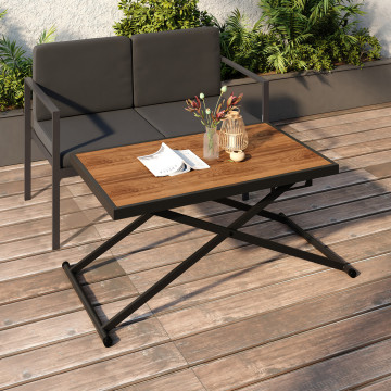 Table de jardin relevable Oleg 100cm verre trempé effet bois