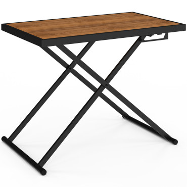 Table de jardin relevable Oleg 100cm verre trempé effet bois