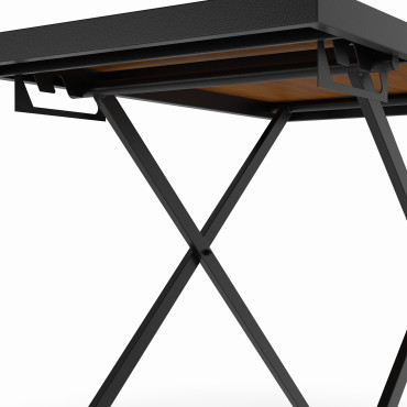 Table de jardin relevable Oleg 100cm verre trempé effet bois