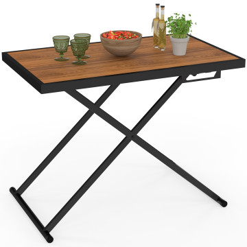 Table de jardin relevable Oleg 100cm verre trempé effet bois