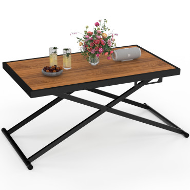 Table de jardin relevable Oleg 100cm verre trempé effet bois