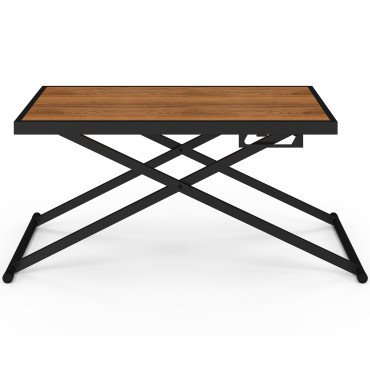 Table de jardin relevable Oleg 100cm verre trempé effet bois