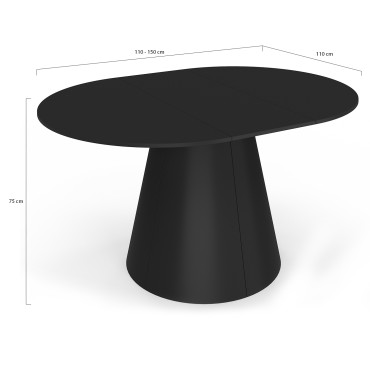 Table à manger ronde extensible Elvis noire Ø110-150cm