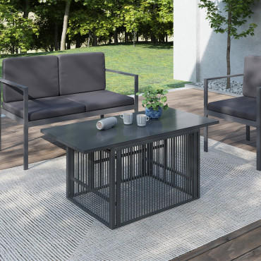 Table de jardin relevable Ozéa 100cm verre trempé gris