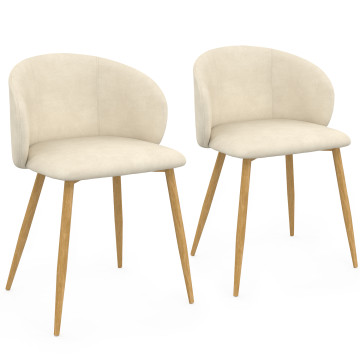 Chaises Léona velours crème et pieds métal bois - lot de 2